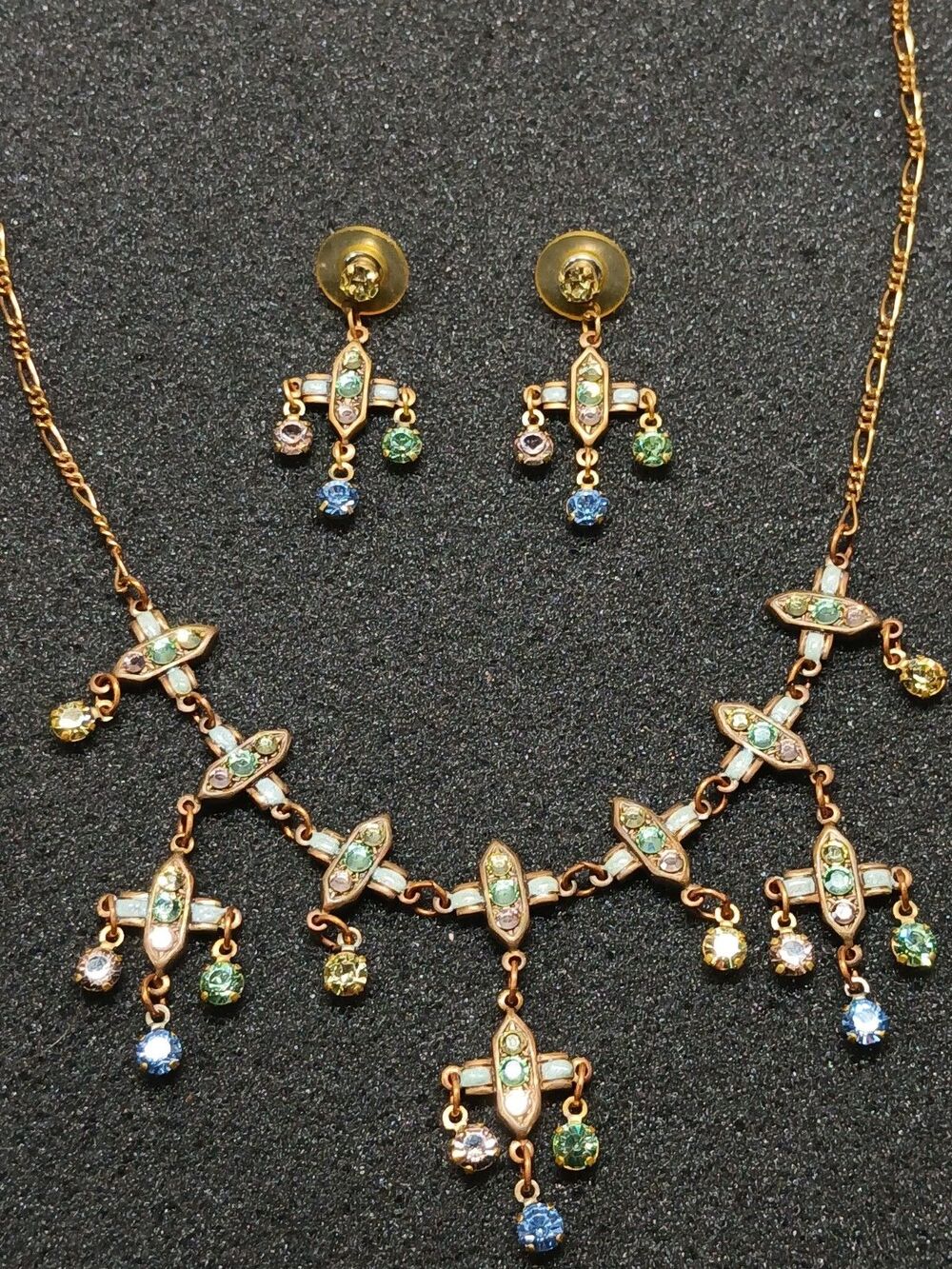 Anna Koplik Designs Gold Tone Necklace & Earrings Set Swarovski Crystals